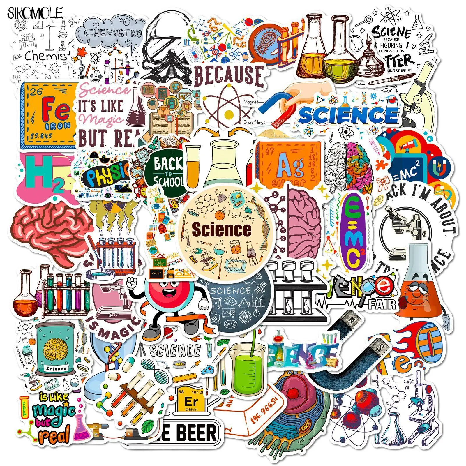 10/30/50PCS Cartoon Science Physics Stickers Chemistry Laboratory Kids DIY Guitar Luggage Suitcase Decals Graffiti Sticker Pack