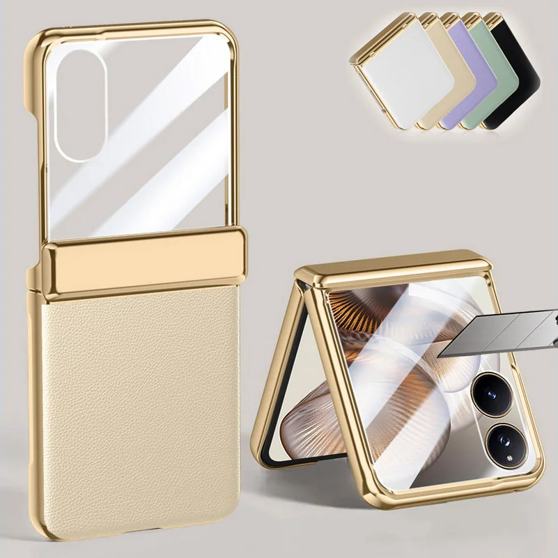 

Luxury Business Leather Tempered Glass Phone Case for Xiaomi Mix Flip 2 All-inclusive Electroplate Spring Hinged Protect Cover