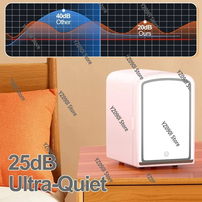 AC DC Portable Refrigerator 4L Capacity LED Mirror Home Travel Cosmetic Drink Storage Fridge