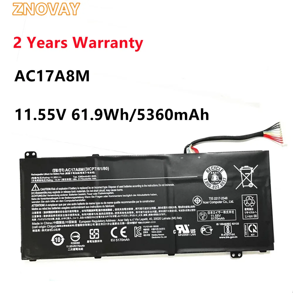 ZNOVAY AC17A8M Laptop battery for Acer Spin 3 SP314-52-549T SP314-52-331FP AC17A8M 11.55V 5360mAh/61.9Wh