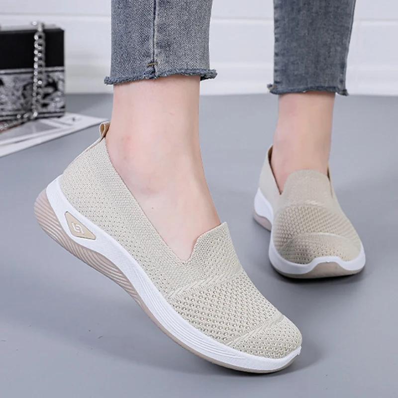 2026 Atmungsaktive Keilabsatz-Loafer für Damen, Frühling/Sommer, Slip-On, gestrickte Sportschuhe, rutschfeste, weiche Sohle, Walkingschuhe für Damen – Detail 15