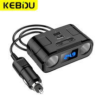 Car Cigarette Lighter Socket Splitter Plug LED PD QC3.0 USB Fast Charger 4Port Socket 12V/24V With Voltmeter Extension Cable