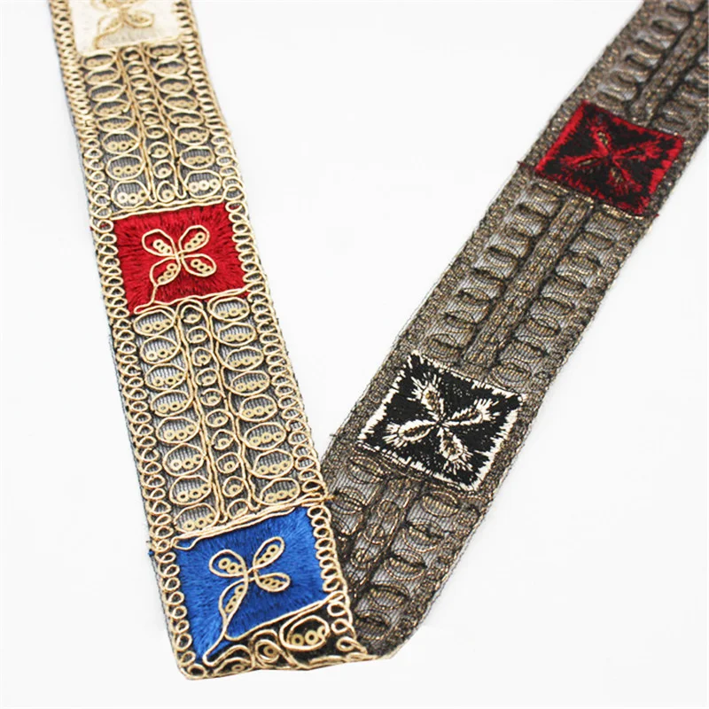 4 / 7 Cm Wide Ethnic Style Embroidered Lace Gold Strands Sequins Clothing Collar Bar Code Luggage Decoration Accessories