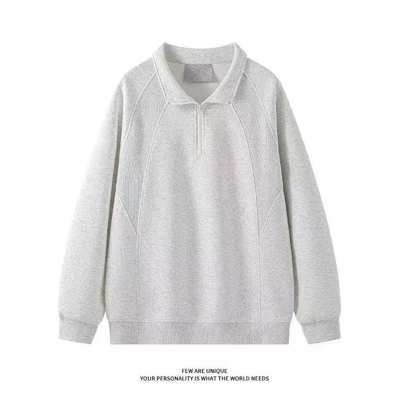 Spring New Men's Casual Half Zipper Lapel Hoodie Splicing Thread Bottom Swing Jumper Simple Loose Fashion Jacquard Sweatshirt