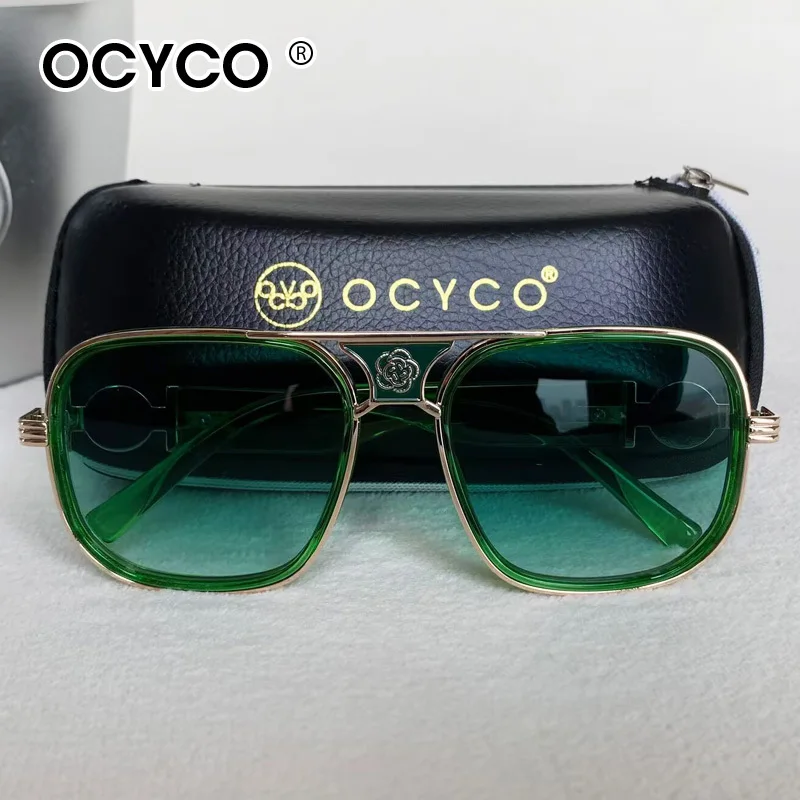 Modische Übergroße Retro-Sonnenbrille mit Farbverlauf und Doppelbrücke aus Metall, mit Blumendekoration, Futuristischer Y2K-Stil mit Etui