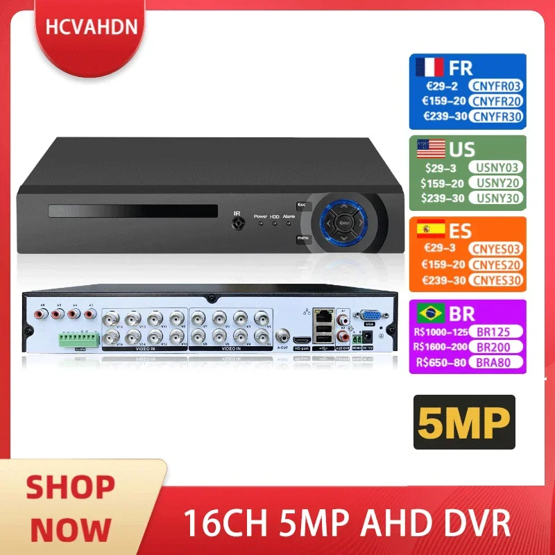 16CH AHD DVR HD 5MP CCTV Security Camera System Kit 6 IN 1 16 Channel Hybrid DVR 8 Channels Digital Video Surveillance Recorder