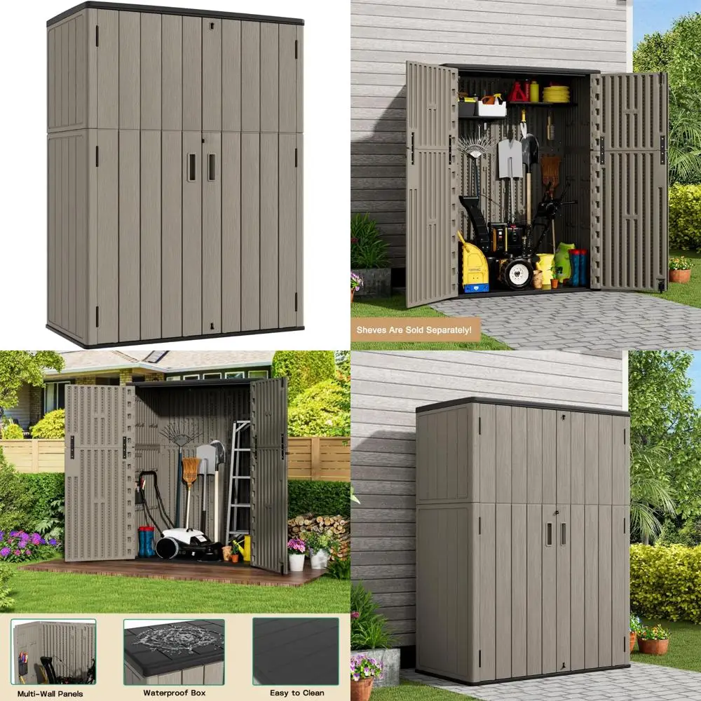 

Вертикальный навес для хранения 57 куб. футов. Водонепроницаемый уличный шкаф из смолы для хранения в саду