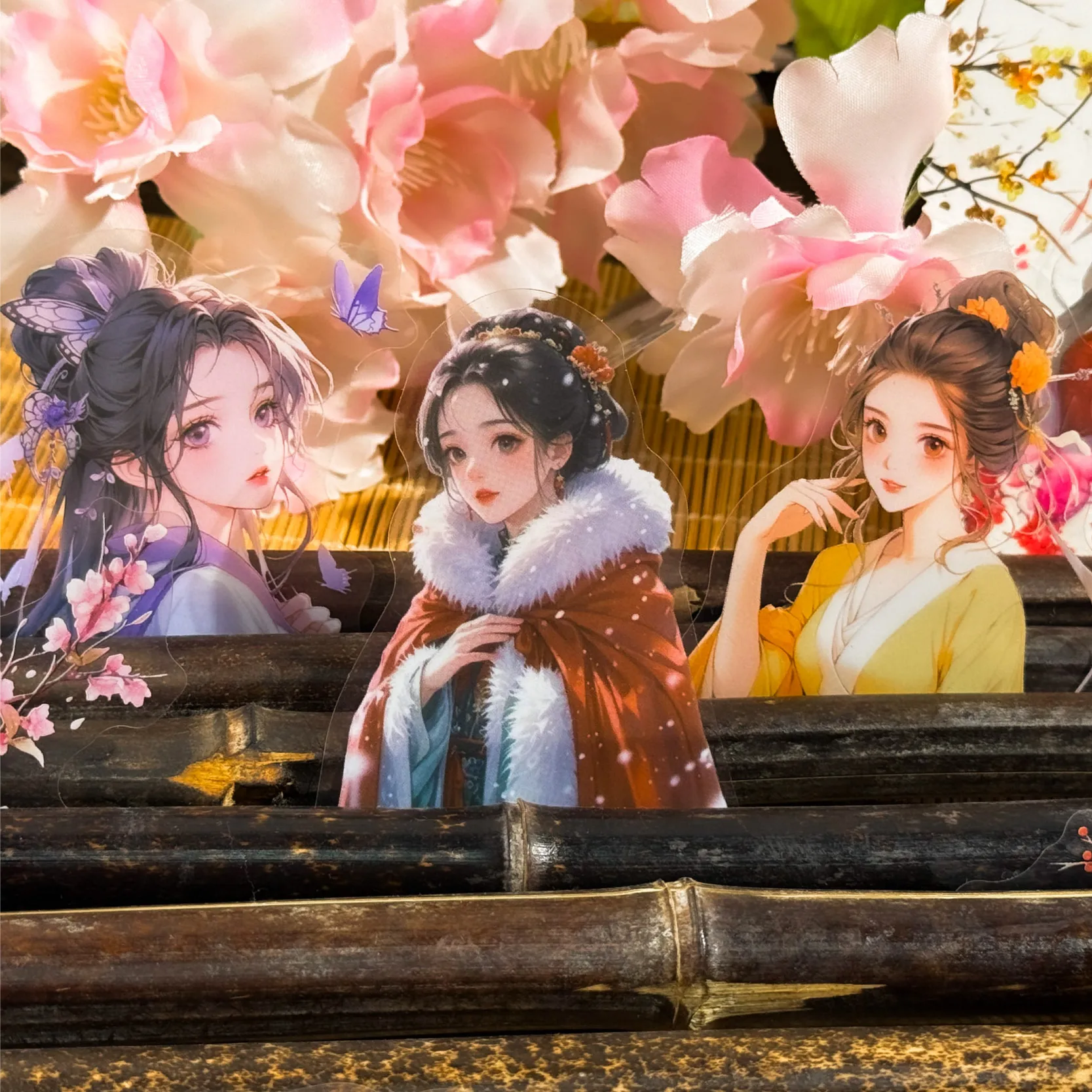 

15pcs Jiangnan Series Kawaii Ancient Style Girl Adhesive Decorative Stickers DIY Scrapbook Aesthetic Stationery Stickers