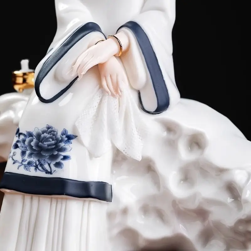 Blue and white porcelain beautiful woman ornament art lady senior decoration collection