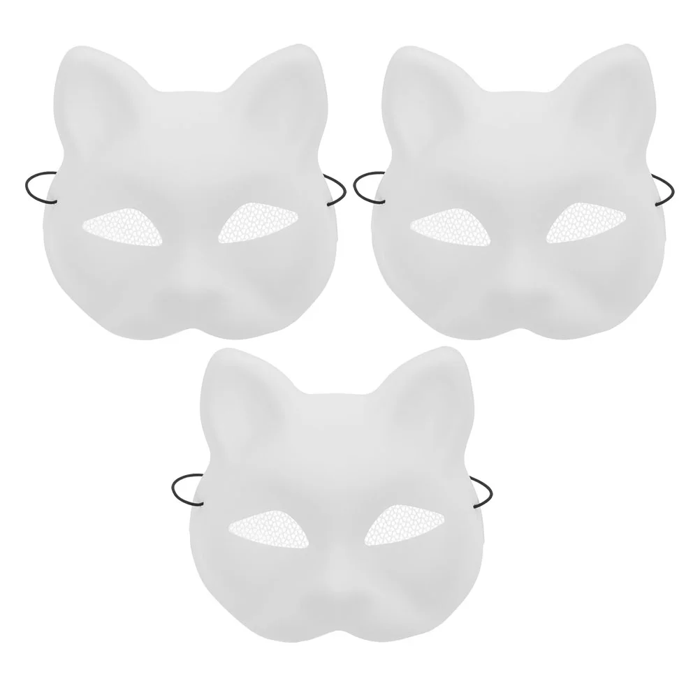 3 buah masker dasar kucing Masquerade meja Cat untuk wanita masker hewan plastik terain kosong