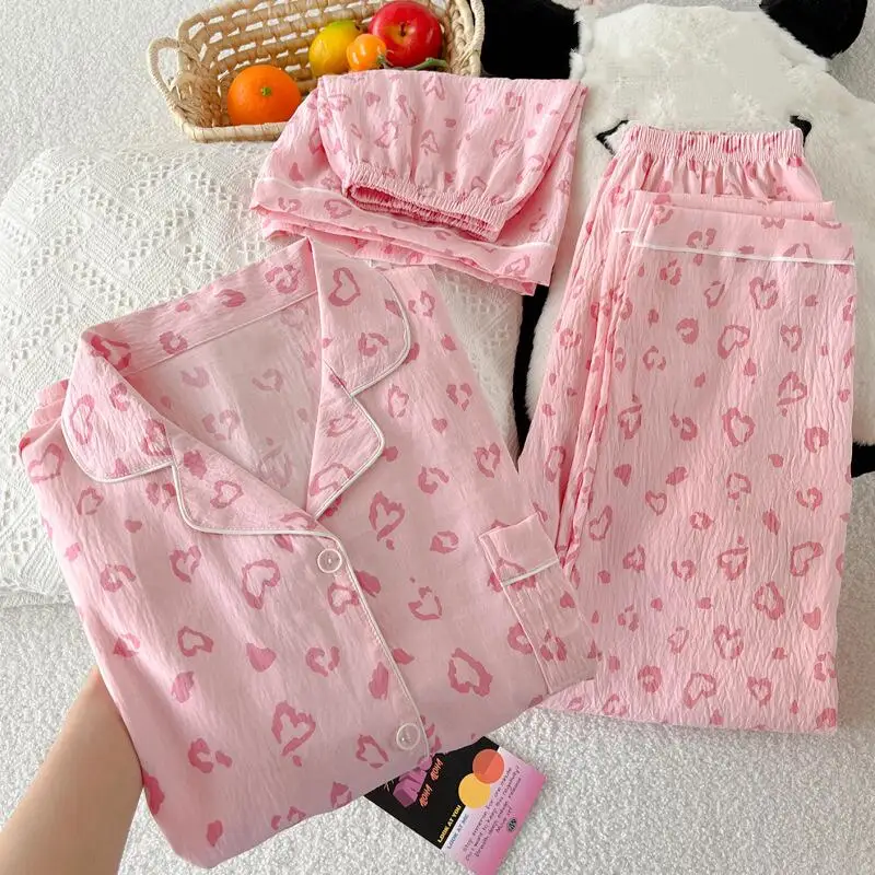 Sweet and Lovely Girl's Short Sleeved Pajamas Summer New Fashion Cartoon Student Loose Fitting Home Clothes Sweat Absorbings