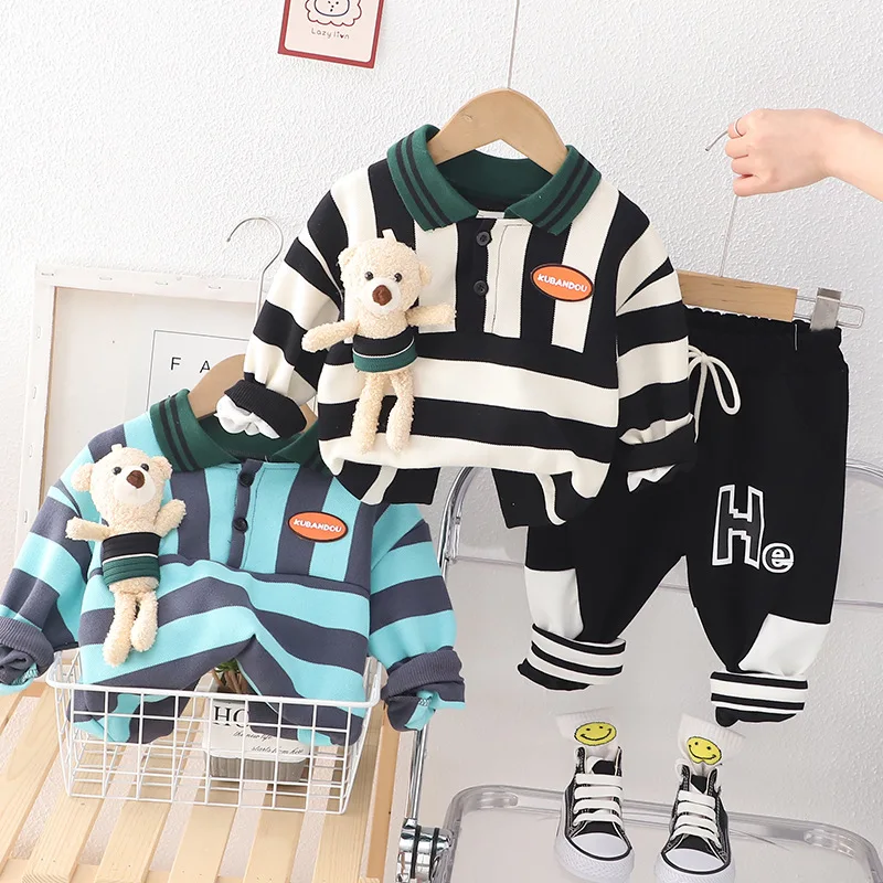 New Spring Autumn Fashion Baby Girls Clothes Suit Children Boys Striped T-Shirt Pants 2Pcs/Sets Toddler Costume Kids Tracksuits