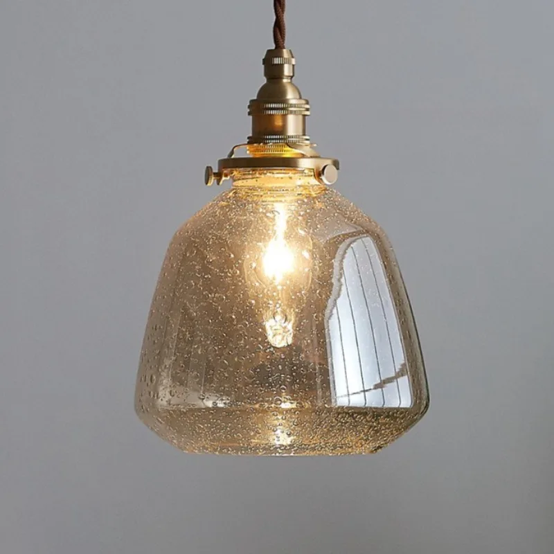 

Japanese Retro Wrought Iron Small Lamp Nordic Simple Restaurant Entrance Balcony Aisle Glass Bubble Pendant Lights