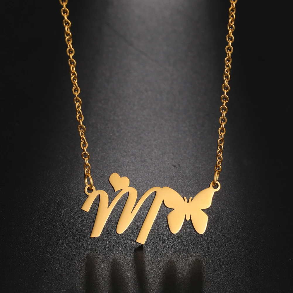 Amaxer Sweet Butterfly Alphabet Necklace for Women Girl A-Z Initial Letter Name Gold Color Jewelry Gift