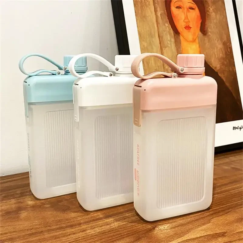 Square flat sports water bottle portable cup drinking glasses large niche accompanying cup with handle notebook bottles