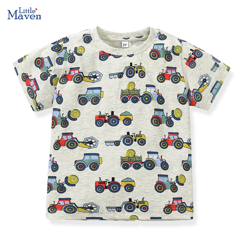 Little maven 2024 Summer Baby Boys Kids Clothes Toddlers Children\'s Clothing Birthday Excavators T shirts Cartoon Cotton