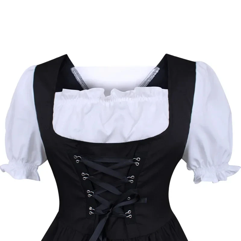 

v;7,e\6'German Beer Maid Cosplay Dress Medieval Drawstring High-waisted Slim-fit Bow Bavarian Apron Fancy Costumeh;3,p\5/