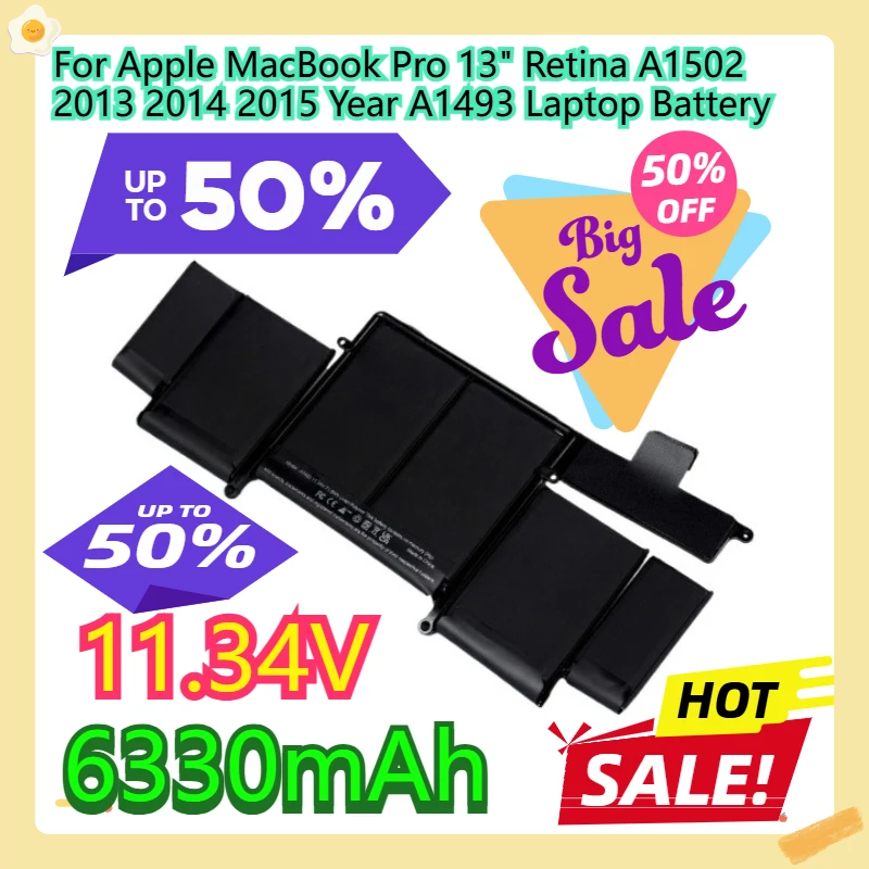

For Apple MacBook Pro 13" Retina A1502 2013 2014 2015 Year A1493 Laptop Battery