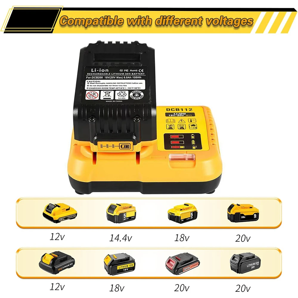 DCB112 2A Lithium Battery Charger For Dewalt 10.8V 12V 14.4V 18V 20V DCB206 DCB205 DCB204 DCB203 DCB120,DCB107 DCB115 DCB105