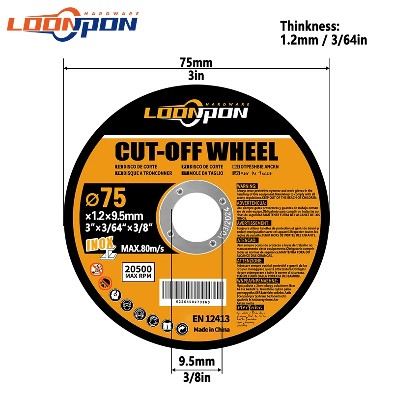 Cut Off Wheels 75mm 10PCS Stainless Steel & Resin Metal Cutting 75mm x 9.5mm Cutting Discs with Mandrel for Die Grinder