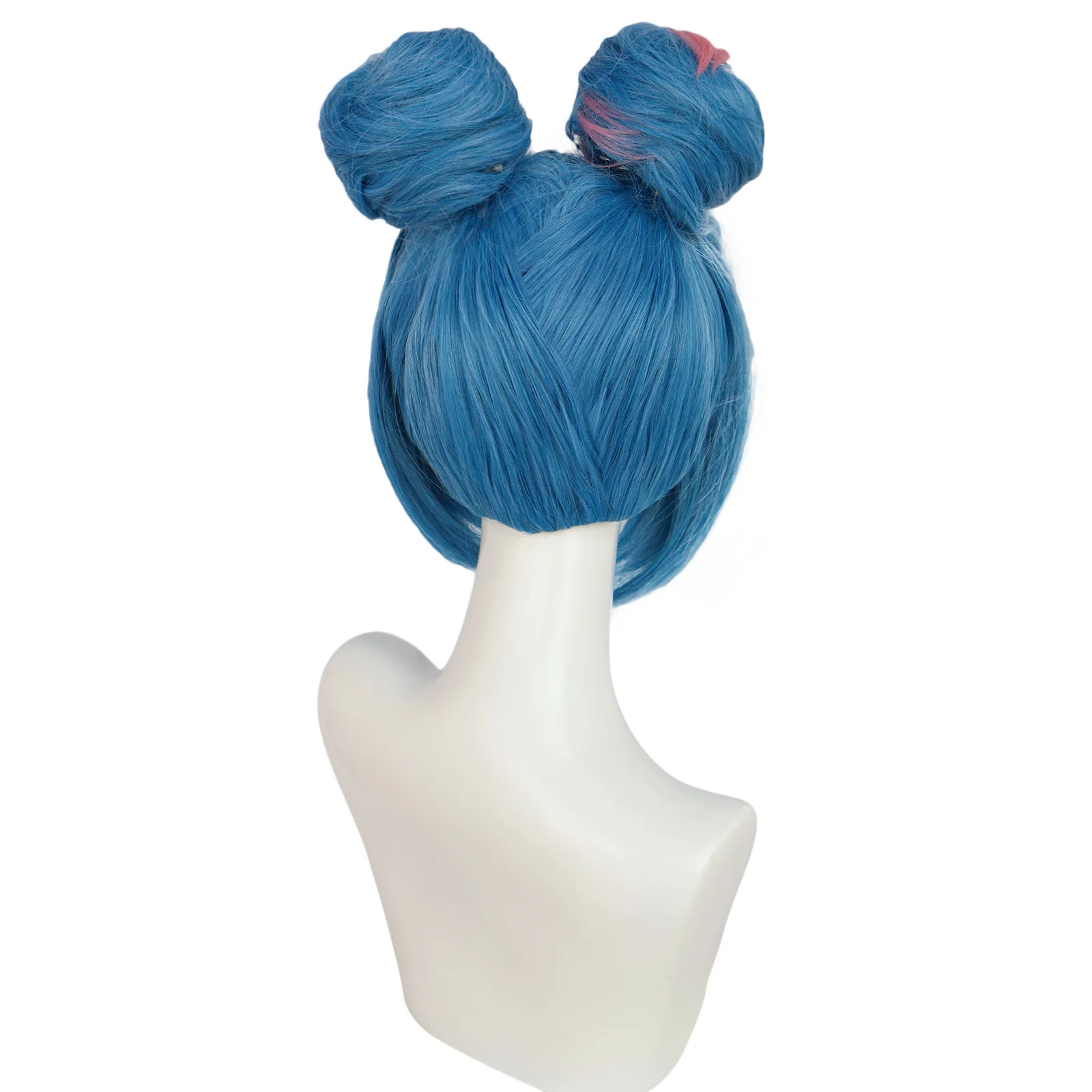 Jogo jinx cosplay peruca feminina resistente ao calor headwear azul franja coque duplo cabelo buns festa de carnaval de halloween