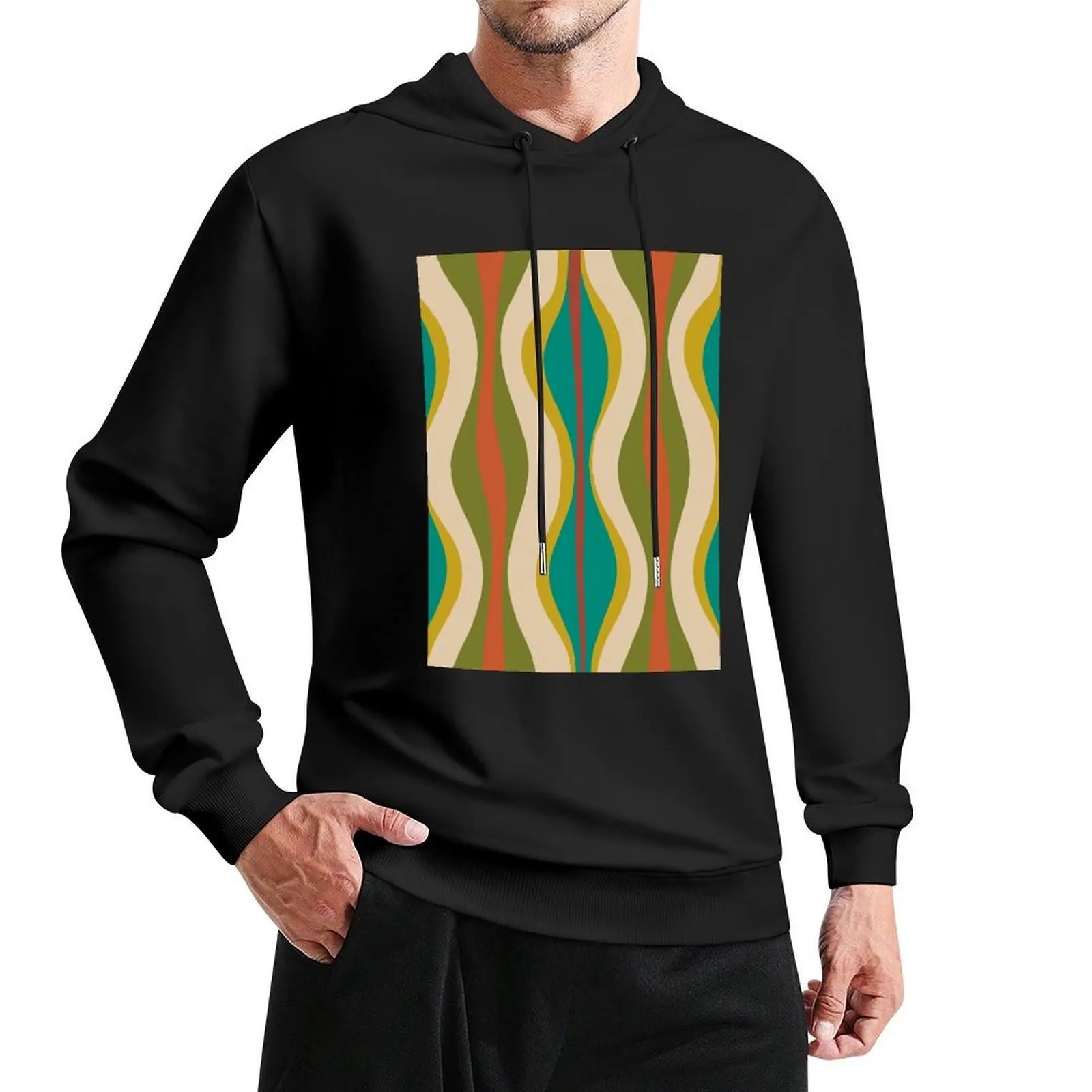 

Hourglass Abstract Midcentury Modern Pattern in Turquoise Teal, Mustard, Orange, Olive, and Mid Mod Beige Pullover Hoodie