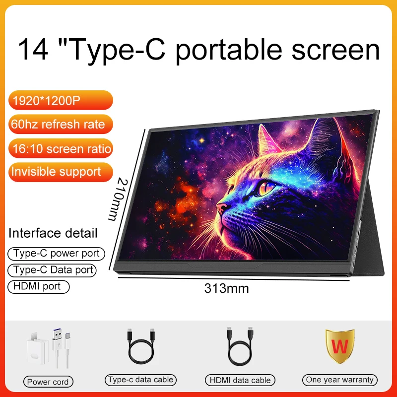 14inch Portable Monitor IPS Panel Secondary Display Computer Monitor FHD 1200P For PC/Cell Phone Xbox Switch PS4/ps5 Laptop