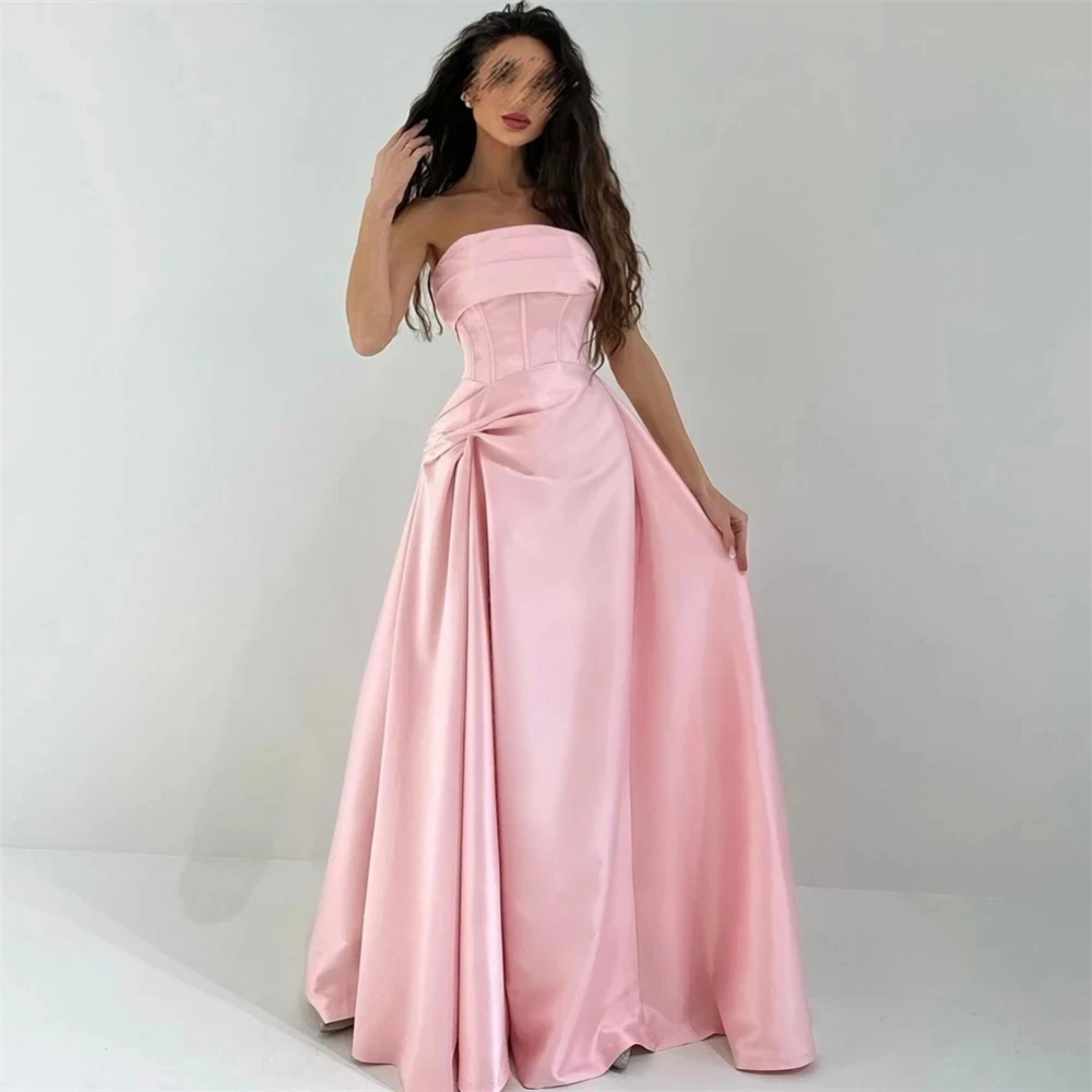 

Pink Luxury Dress Prom Dress Strapless A Line Gorgeous Evening Dress Women Satin Formal Occasion Arabia Wedding Party Dress 2024