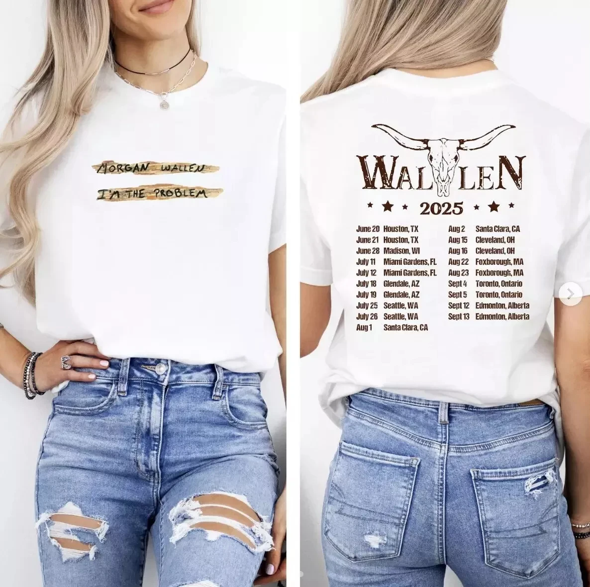 

Двусторонняя футболка Morgan Wallen Im The Problem Tour 2025, черная повседневная хлопковая футболка с круглым вырезом