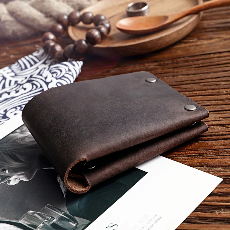 Handmade Minimalist Wallet for Men Short Mini Genuine Leather Small Cool Best Front Pocket Wallet for Men 8.5*10.2cm