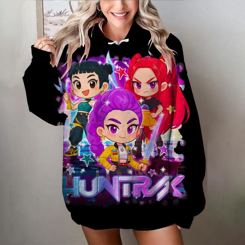 Sweat-shirt décontracté pour femmes, imprimé Kawaii KPop Demon Hunters, pull confortable surdimensionné, vêtements féminins doux d'automne