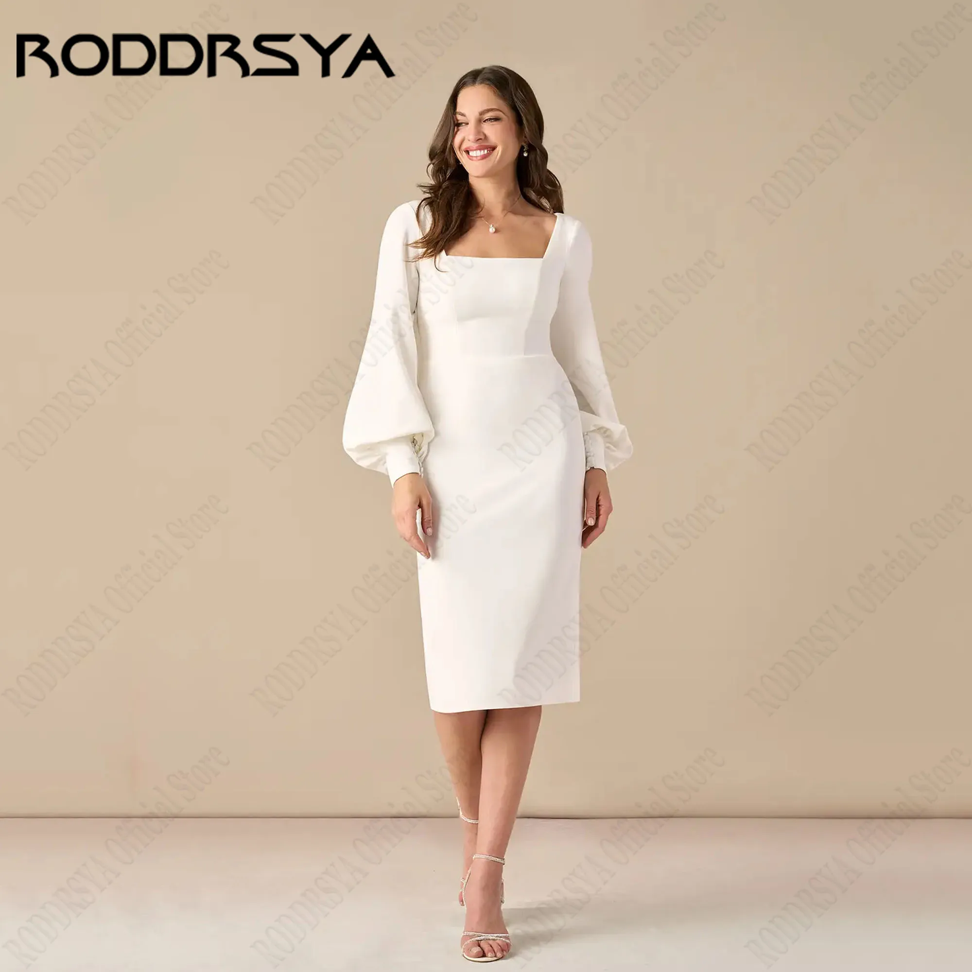 

RODDRSYA Long Sleeves Satin Bride Gowns Puff Sleeve Square Neck Wedding Dresses Mermaid Back Buttons robe de mariée Customized