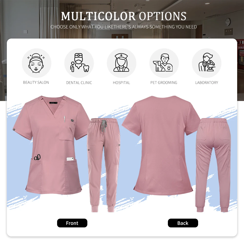 Conjunto de uniforme quirúrgico para mujer, conjunto de enfermería con bolsillo, pantalones para correr, uniforme médico clínico para enfermera, trajes de salón de belleza y Hospital
