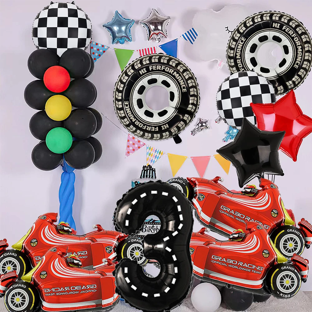Rennwagen-Geburtstagsdekorationsballons, 40 Zoll, Rennstrecke, schwarzer Zahlenballon für Jungen, Rennwagen-Geburtstag, F1, Party-Dekorationszubehör – Detail 6