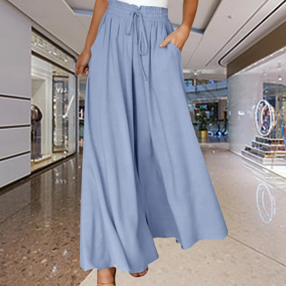 Women's High Waist Elegant Solid Color Pocket Pants Casual Fashionable Workplace Versatile Wide Leg Trousers