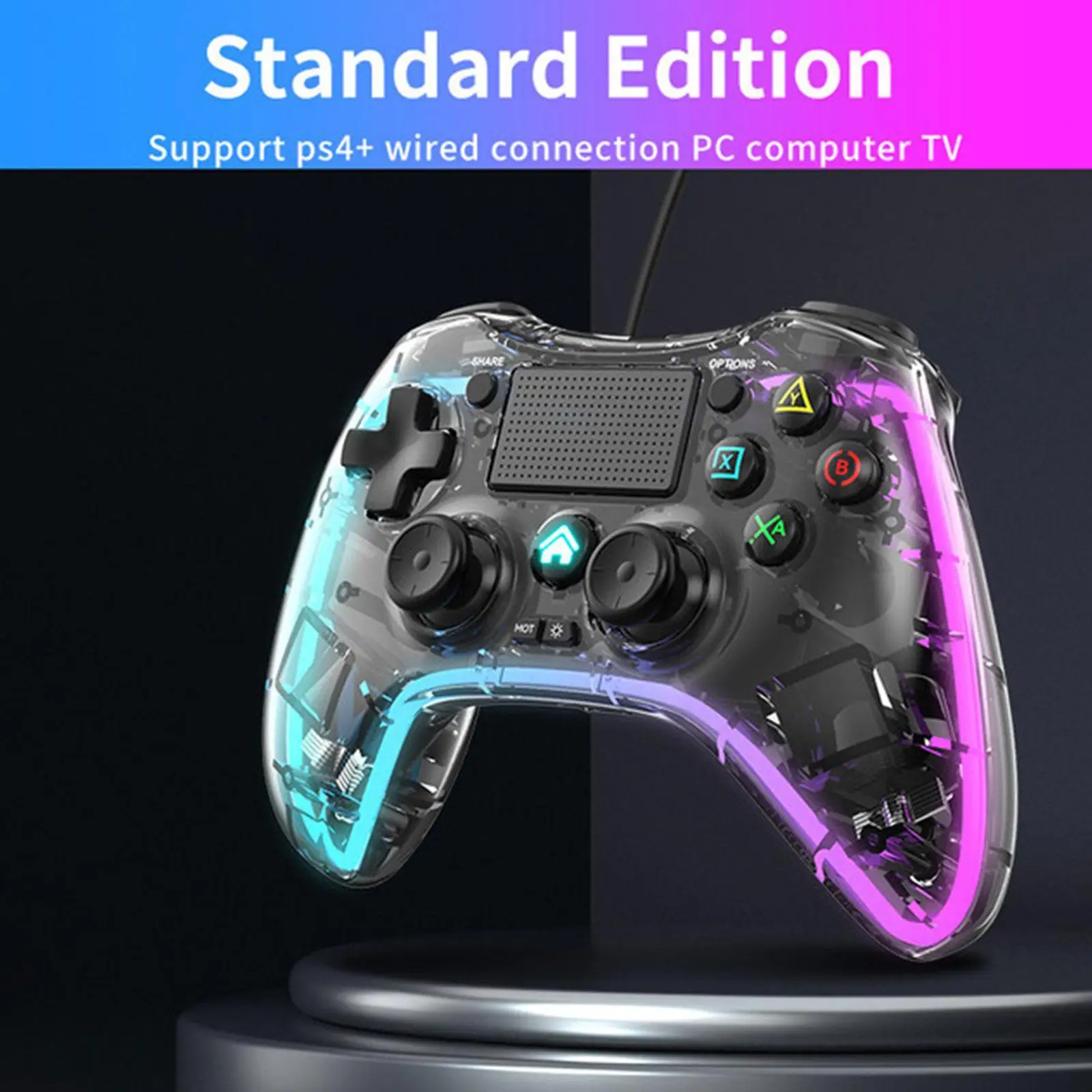 2.4G Wireless Bluetooth Game Controller For Switch PC TV for PS4 Joystick Gamepad Breathing Lamp Crystal Transparent Case