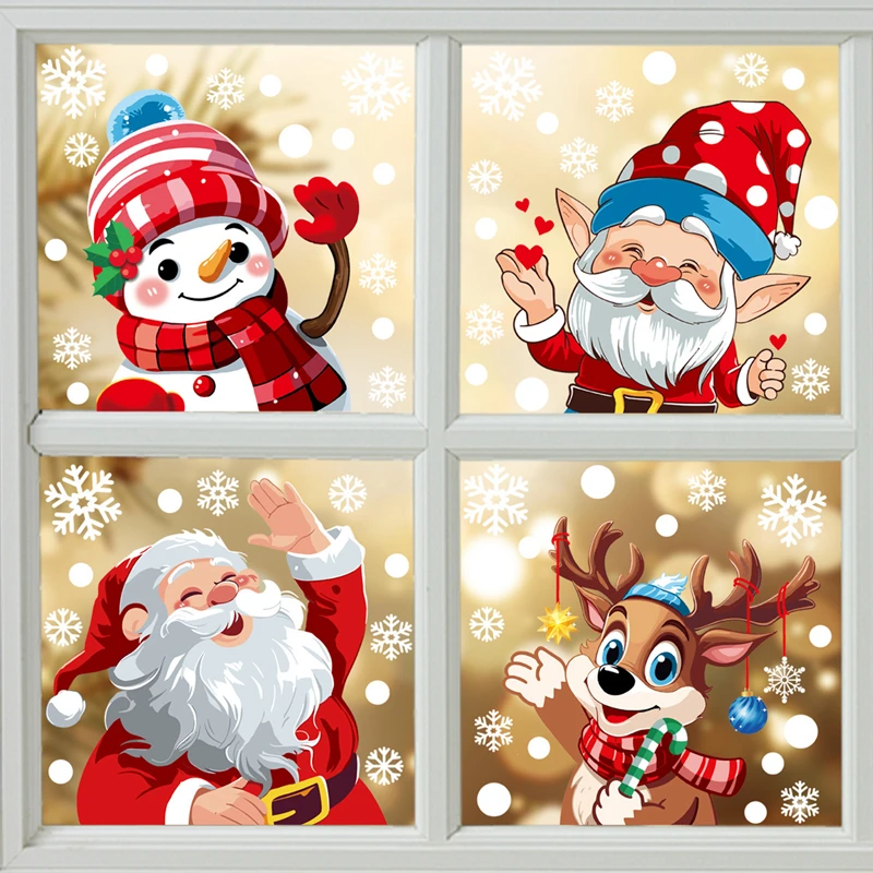 

2025 Santa Claus Reindeer Window Glass Stickers Snowman Snowflake Electrostatic Wall Sticker Merry Christmas Decoration for Home