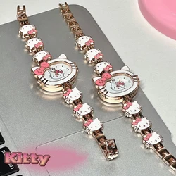 New  Hello Kitty Watch Y2k Bow Quartz Watch Cartoon Anime Children's Bracelet Steel Belt Buckle Dopamine Girls' Watch