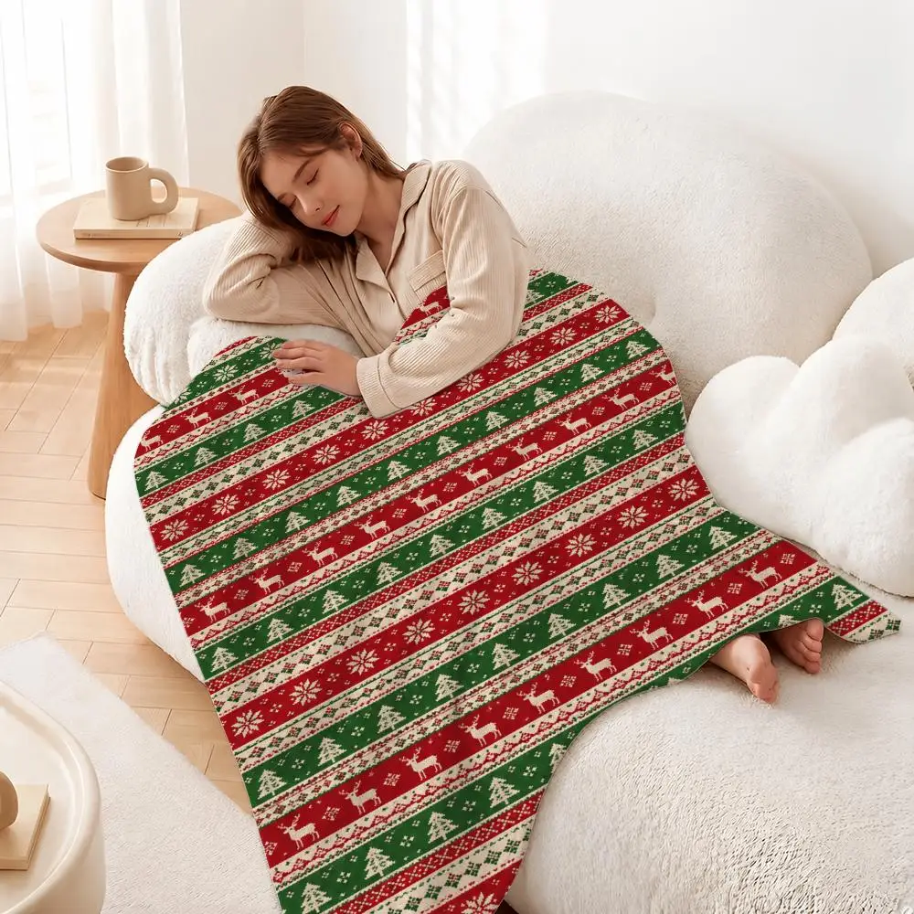 Christmas Plaid Reindeer Scatter  Throw Plush Flannel Throw Blanket, Sofa Bed Travel Picnic Home Textile Decor