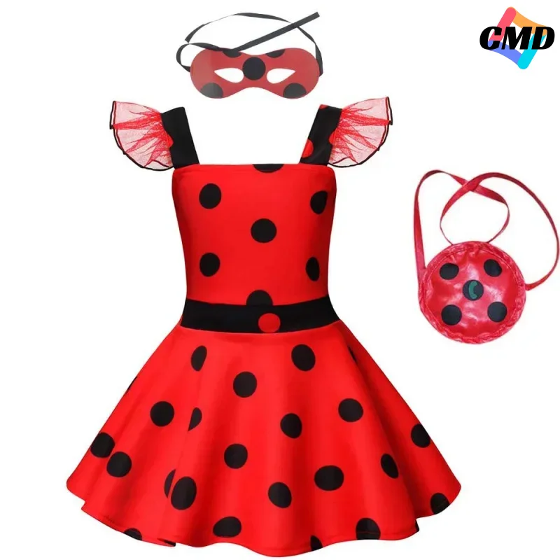 

Cos girls polka dots ladybug dress up cosplay costume birthday gift Halloween fancy party outfit