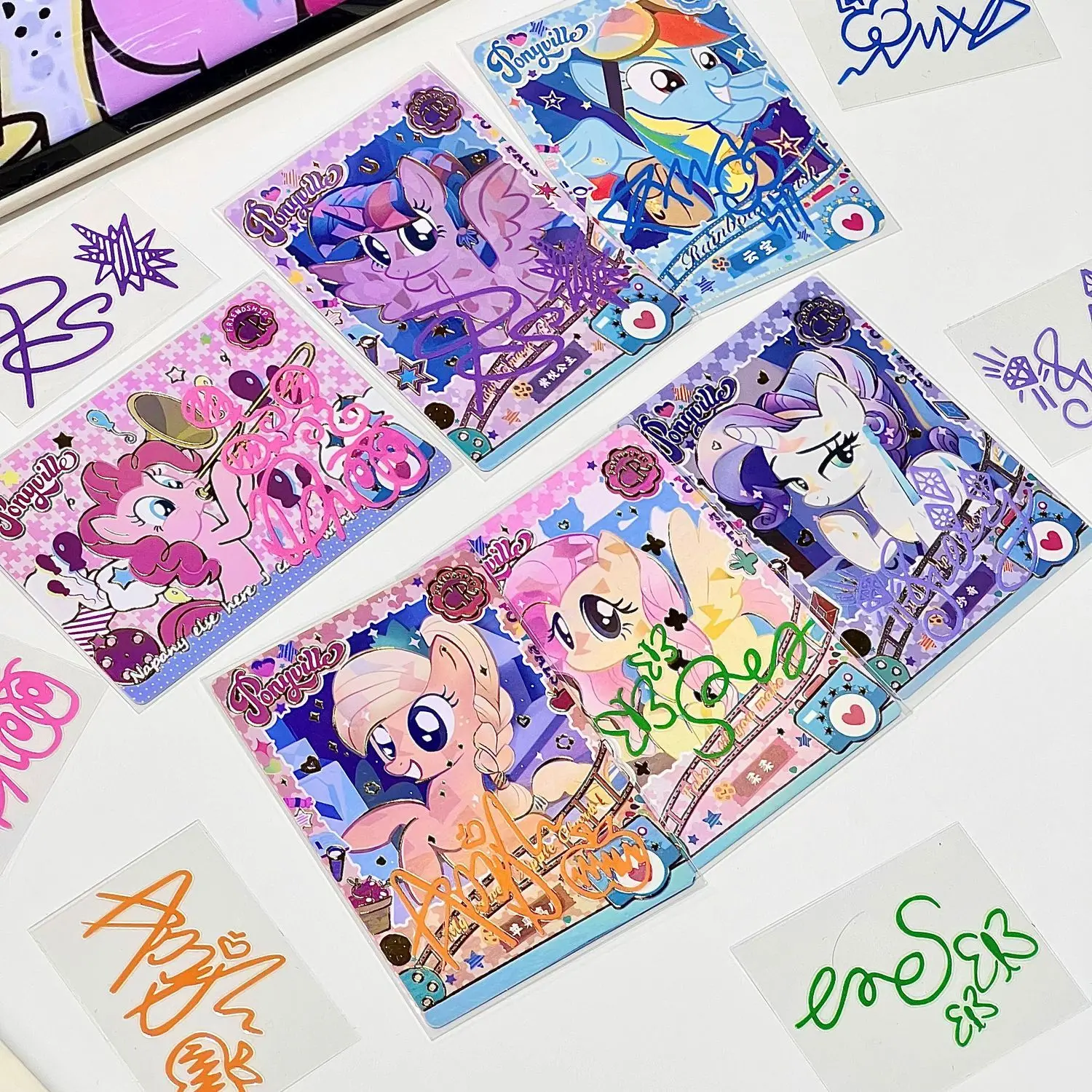 My Little Pony Sign Doujin Transfer Stick Pinkie Pie  Rainbow Dash Rare Crystal Stickers Kawaii Card Collect Decorate Patch Gift