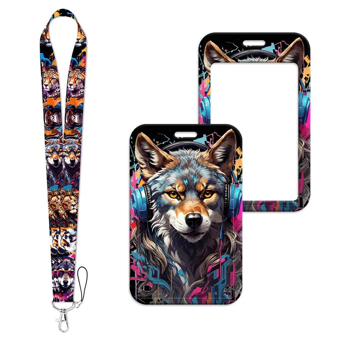 

Ремешок-шнурок на шею с изображением волка, брелок для ключей, мультяшный держатель для карт и бейджей, шнурок для телефона, аксессуары для ключей, подарки