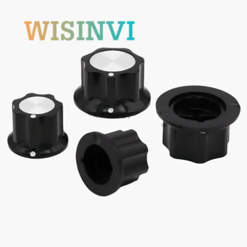 5PCS 19MM/25.5mm Top Aluminum Plastic Knob Half Axis Potentiometer Knob Electronic Instruments Switch Cap D Axis Inner Hole 6MM