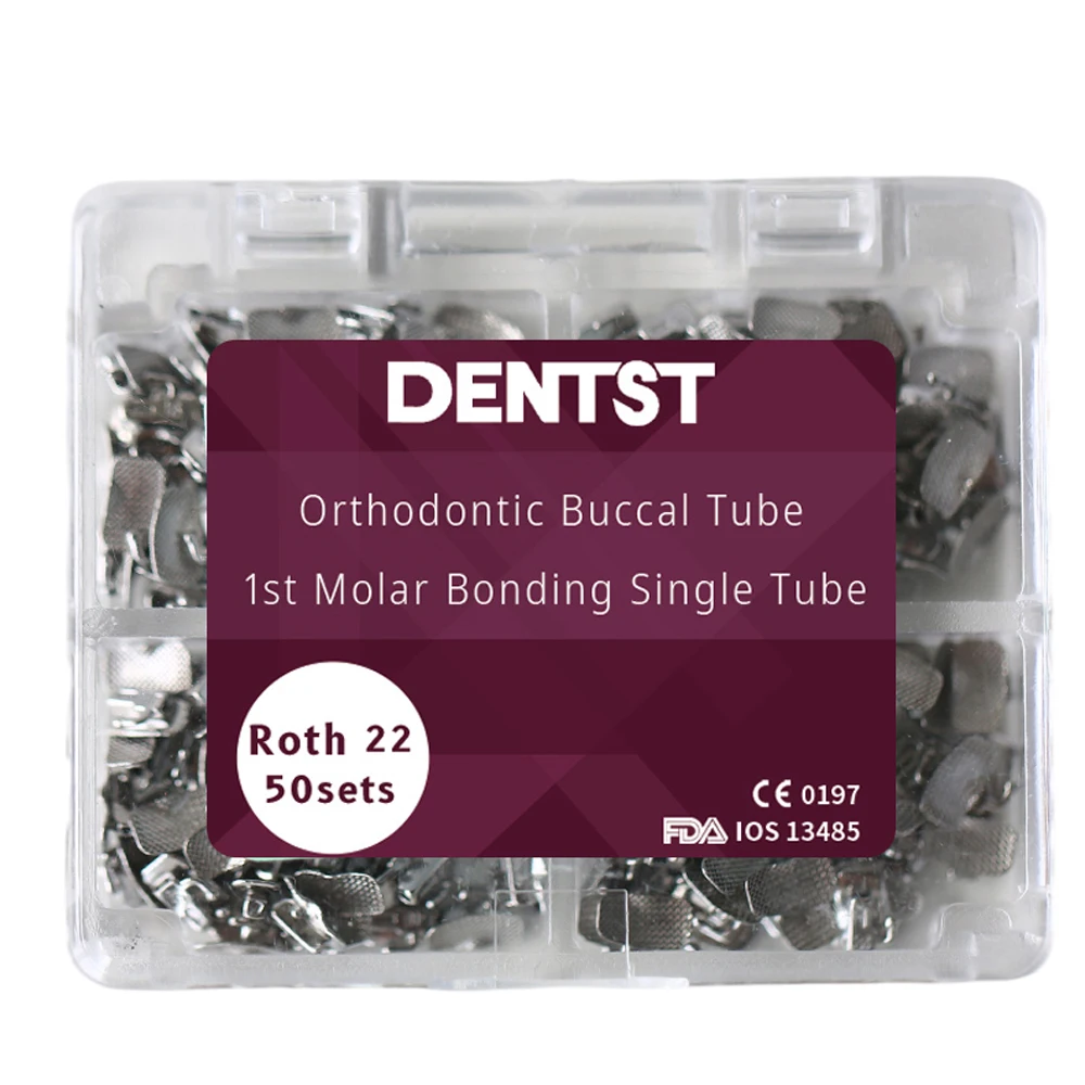 Tubes buccaux à bondage dentaire, 20 ensembles/80 pièces, orthodontie, 1ère et 2ème molaire, base en maille non convertible, tube unique Roth MBT