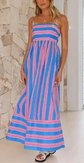 Vestido acampanado sin tirantes para mujer, vestido de fiesta con espalda descubierta, estampado a rayas de Color sólido, ropa de calle para playa, cóctel, S, M, L, verano, nuevo