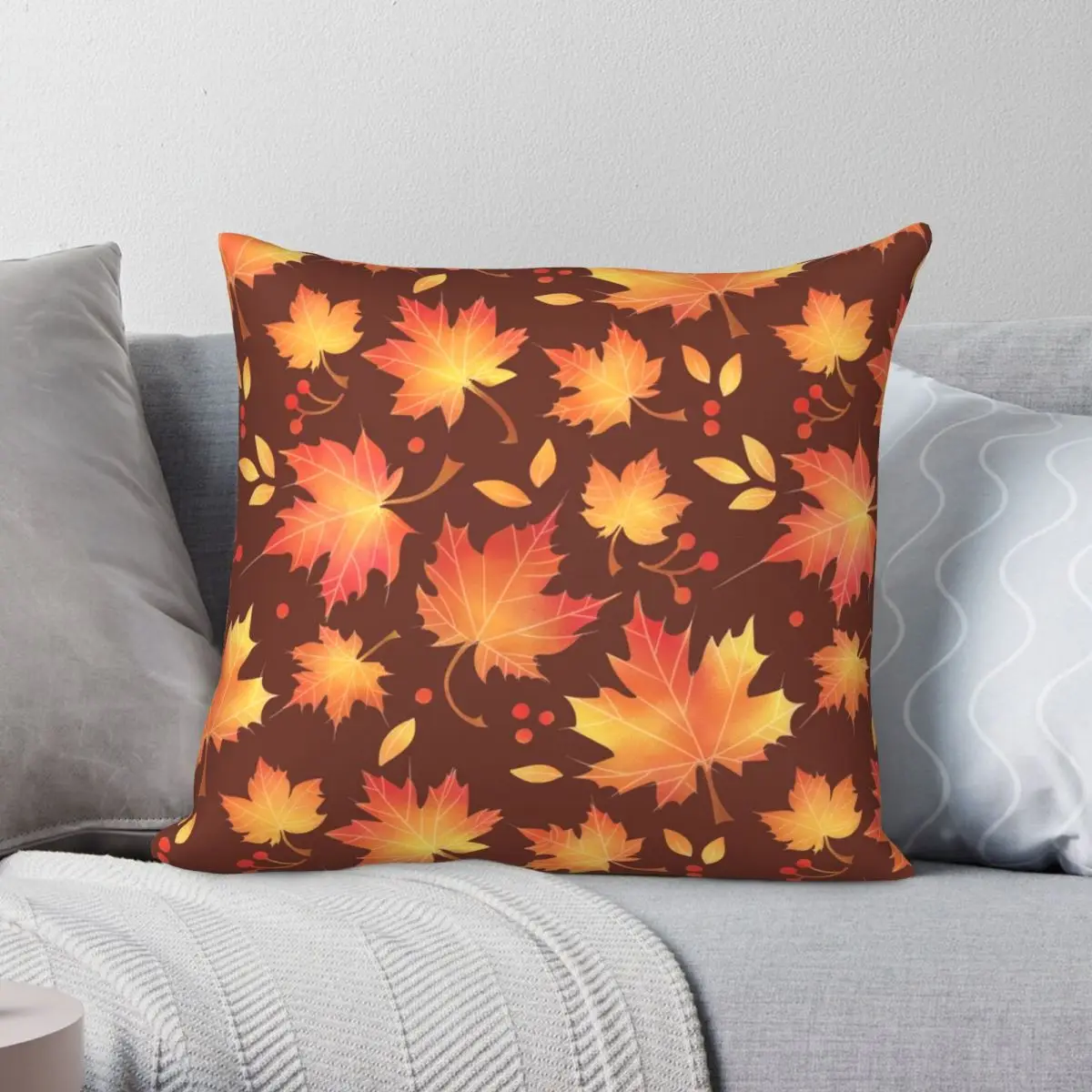 Fall Maples Leaves Square Pillowcase Polyester Linen Velvet Creative Zip Decor Pillow Case Sofa Cushion Case 45x45