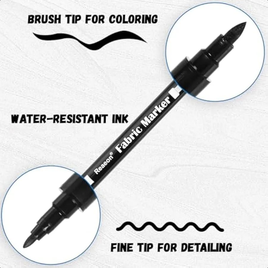 Black Fabric Markers Dual Tip Fabric Paint Markers Permanent Fabric Pens for Clothes T Shirts Canvas Bags 6pack - Image 3