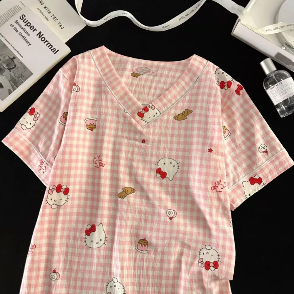 سانريو مرحبا كيتي منامة مجموعة أنيمي الكرتون الراحة فضفاضة تي شيرت السراويل دعوى لطيف طالب منامة ملابس منزلية غير رسمية #5