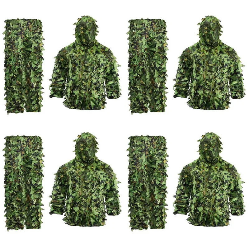 4X Sticky Flower Bionic Leaves Camouflage Suit Hunting Ghillie Suit Woodland Camouflage Universal Camo Set (B)