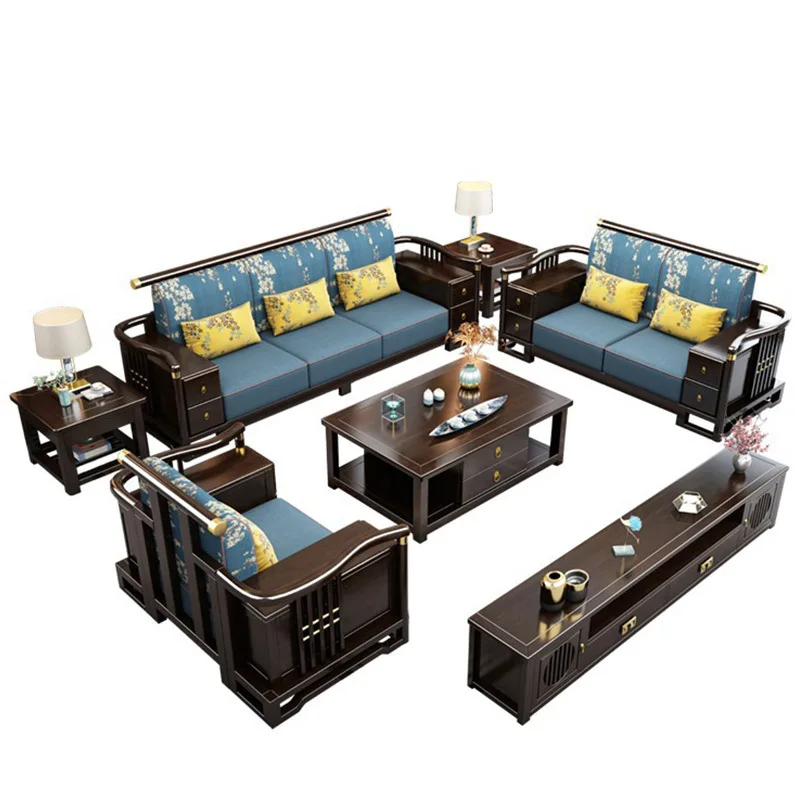 

New Chinese solid wood, sofa, winter and summer, dual-purpose soft rest leave-in fabric, sofa coffee table
